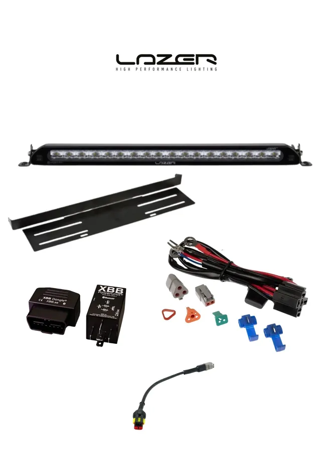 Fjernlyspakke med LAZER Linear18 Elite, brakett, adapt, XBB-kabel&Dongle/PowerUn 
