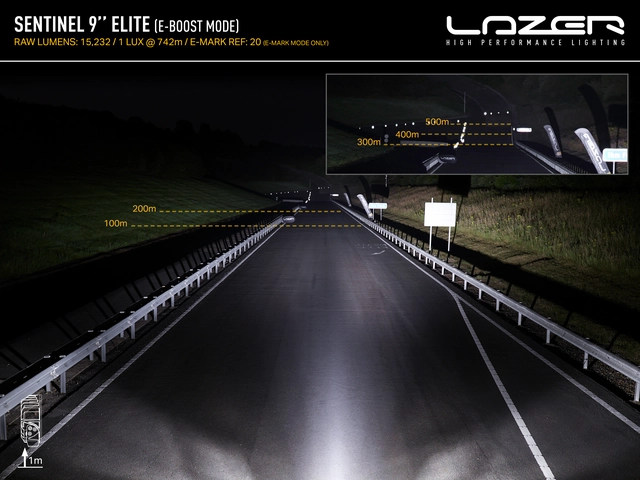 LAZER SENTINEL 9" ELITE+ PL2 fjernlys med hvitt og gult lys, og parklys 
