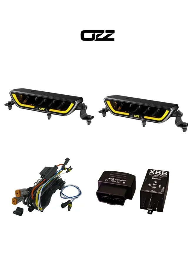 Fjernlyspkakke m/ OZZ XB1 P9" (sort), kabelsett og XBB Dongle & PowerUnit 