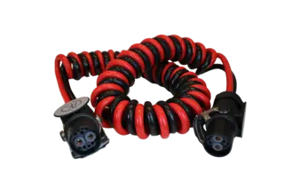 Spiralkabel sett m/NATO kontakter 2 x 4m rød/sort kabel m/2 x 35mmq