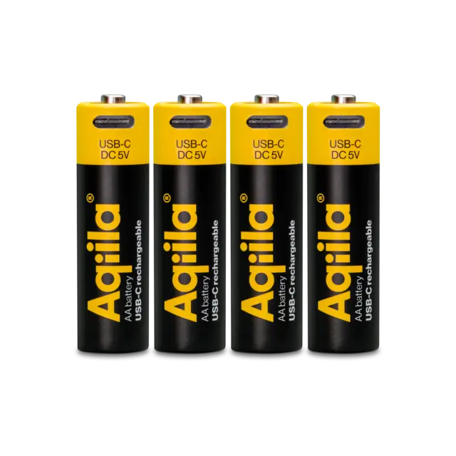 AQIILA Oppladbare AA Lithiumbatterier USB-C, 1,5V 4 pk 
