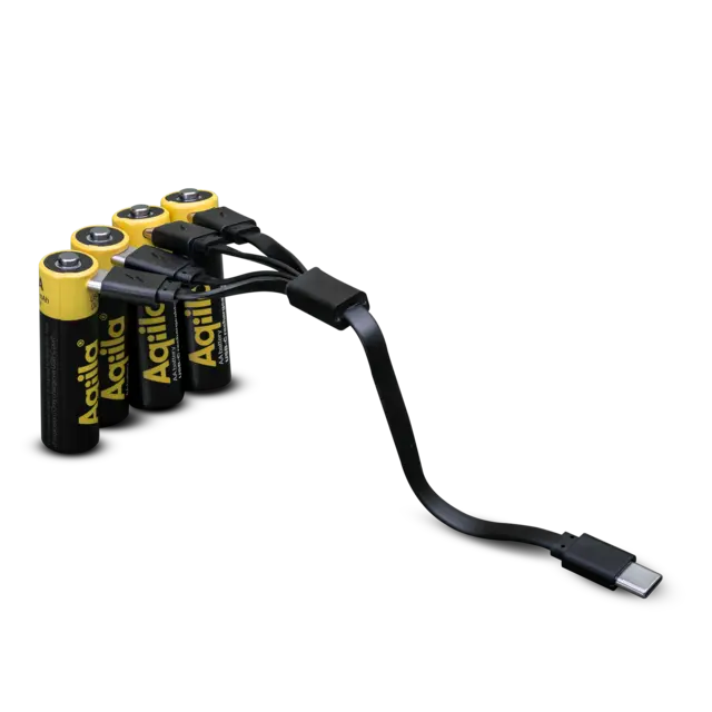 AQIILA Oppladbare AA Lithiumbatterier USB-C, 1,5V 4 pk 