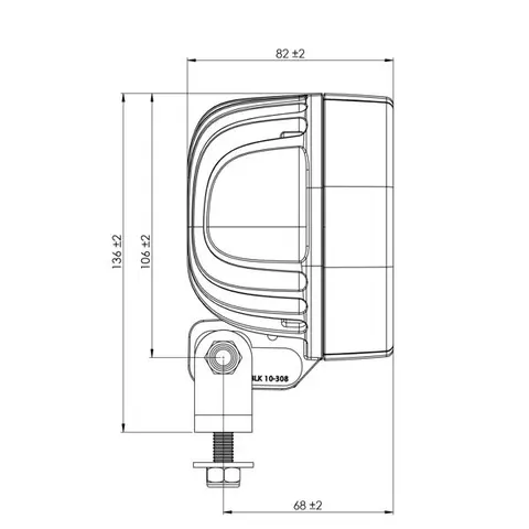 TYRI 1010 arbeidslys 2800 eff. lumen 9 - 32V  Symmetrisk lysbilde. 