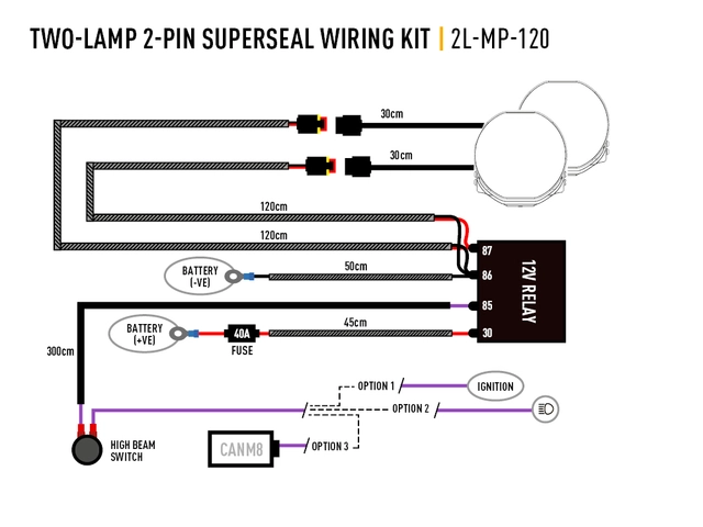 LAZER kabelsett for 2 lamper 2-pin Superseal, 12V 