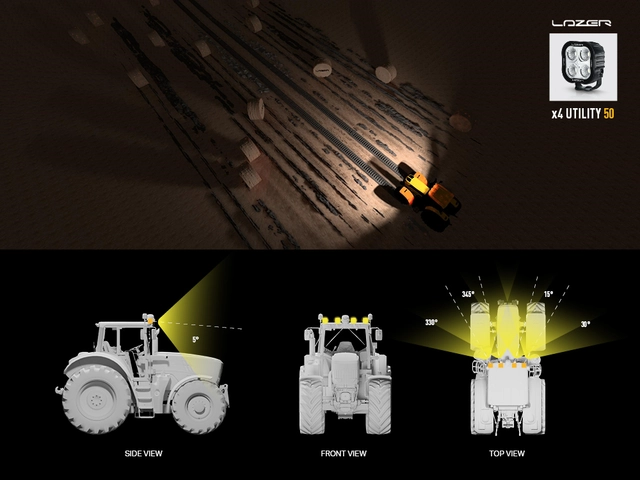 LAZER UTILITY50 LED arbeidslys 50W, 4 LED, m/ varsellys og rødt baklys 