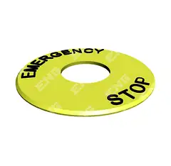 Merking til nødstoppbryter med tekst: "EMERGENCY STOP"