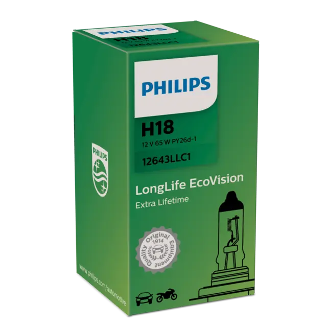 PHILIPS lyspære H18 65W 12V longe life 