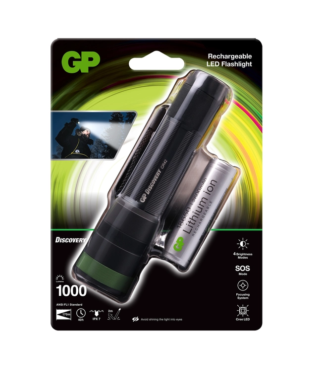 Lommelykt GP Discovery CR42 LED 1000 lumen oppladbar 
