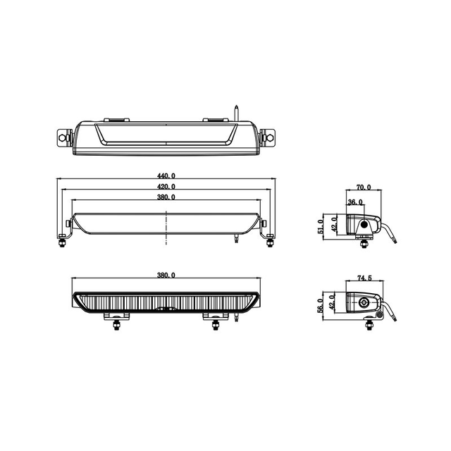 OZZ XB1 15" LED-bar Hvit u/parklys 